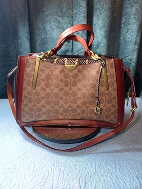 Coach Brown Logo Satchel with Saddle Leather Trim 14 x 9